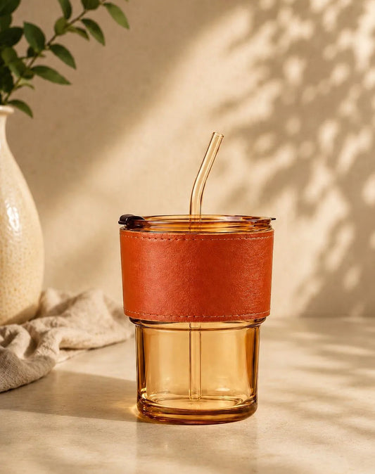 ANKUL Beer Can Glass Tumbler with Straw and Lid Leather Band