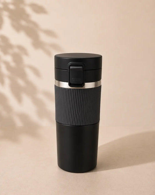 Stainless Steel Coffee Mug with Rubber Grip – Double Wall Vacuum Insulated