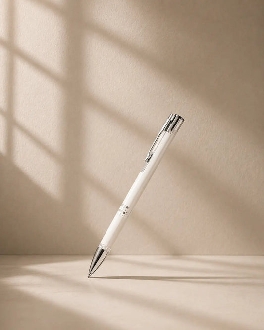 White Color Body with Silver Clip Medium Tip Retractable Ball Pen